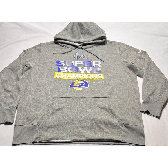 Los Angeles Rams Super Bowl Champions LVI Nike Hoodie Grey Sweatshirt Size XXL - Picture 1 of 13